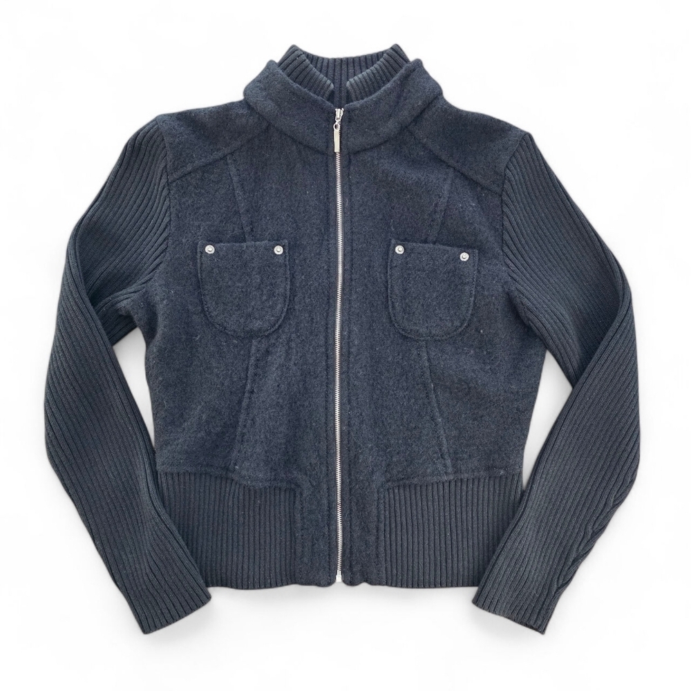 Essentials by A.B.S. Black Zip Front Wool Blend Jacket | Size Small